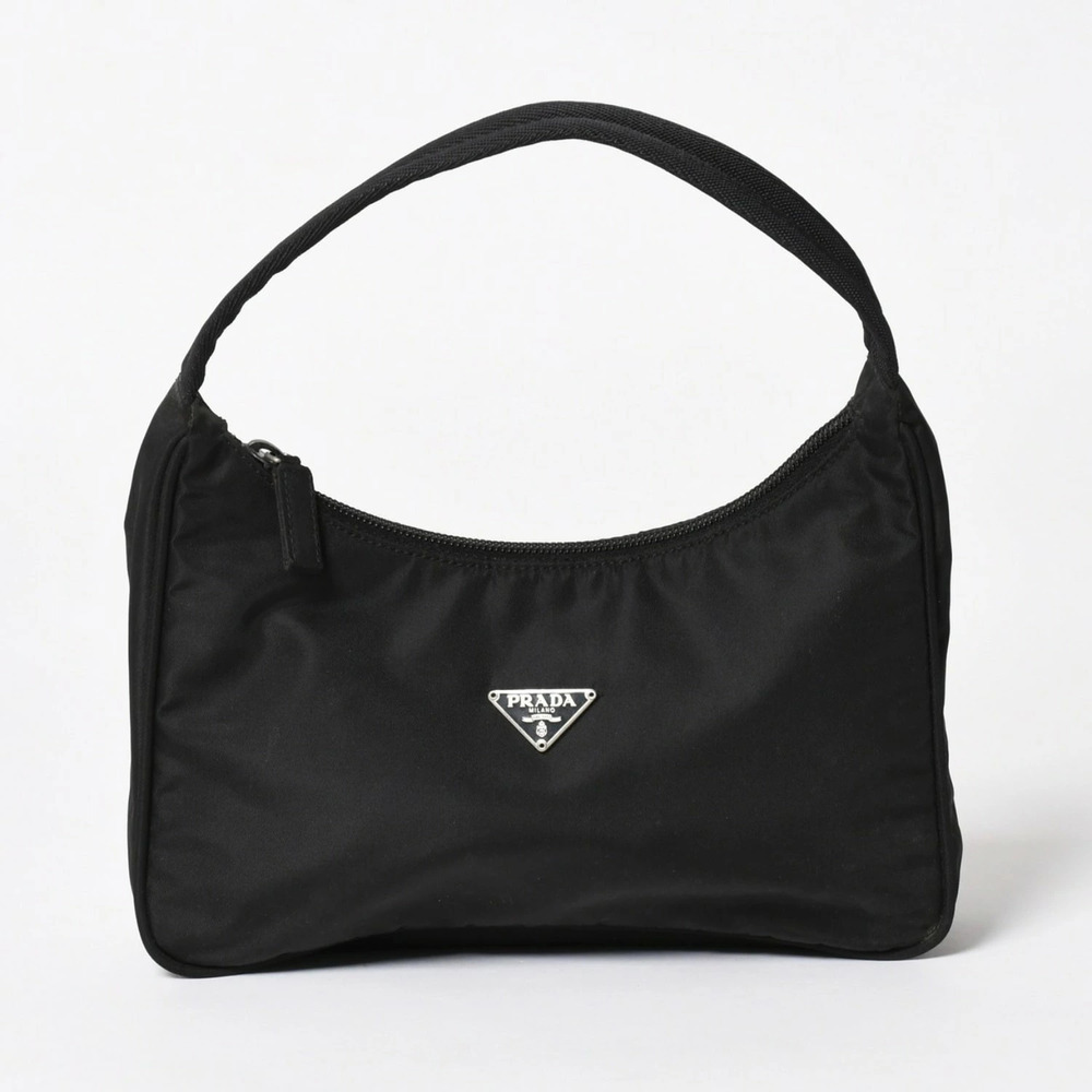 Prada Pouch Hobo Shoulder Bag Triangle Black